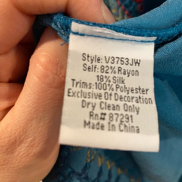 Johnny Was Blue Embellished Tunic with Mandarin Collar - Picture 3 of 5